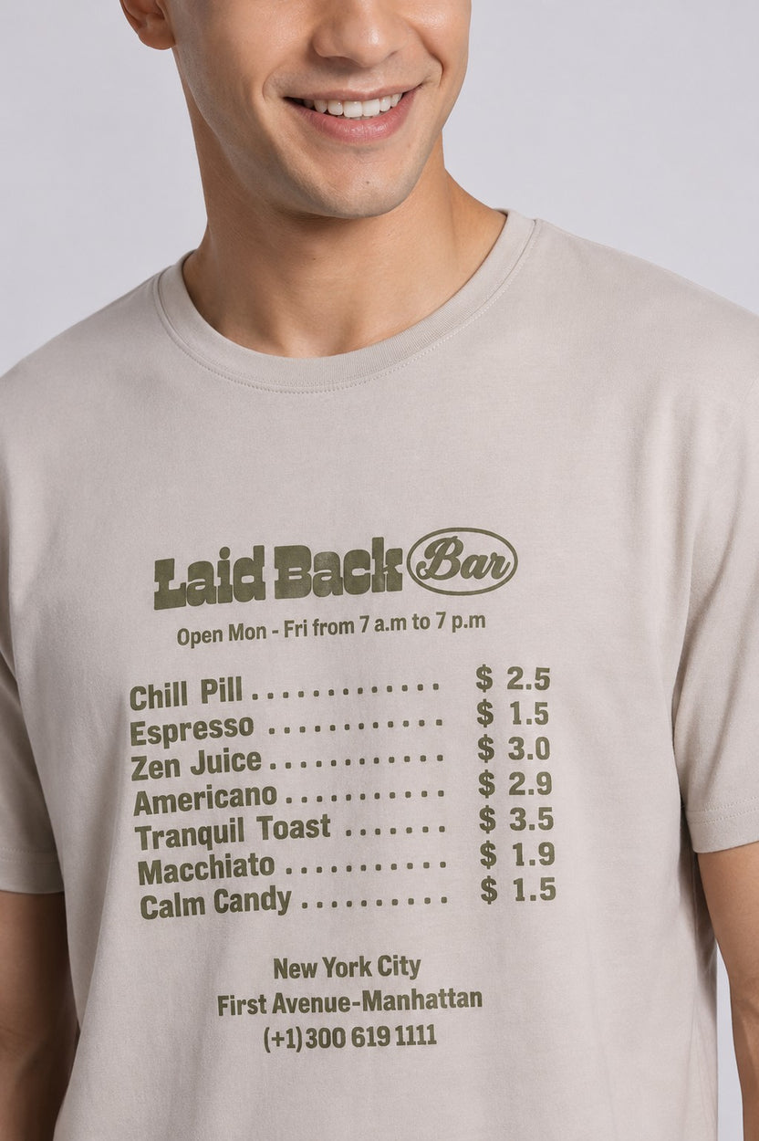 Beige Graphic Print Crew Neck T-Shirt for Men - Image 3