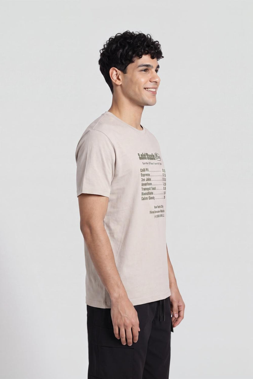 Beige Graphic Print Crew Neck T-Shirt for Men - Image 4