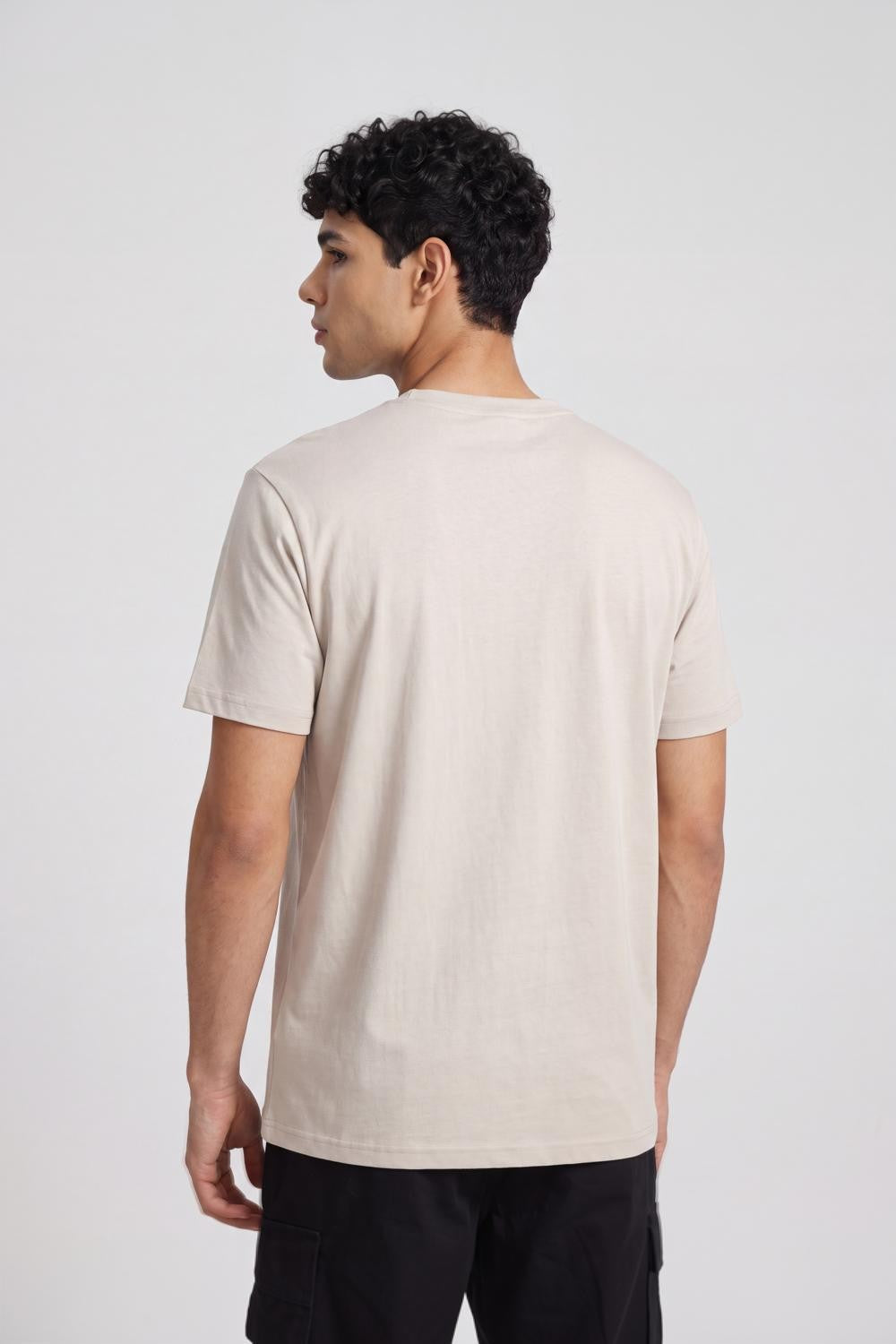Beige Graphic Print Crew Neck T-Shirt for Men - Image 5