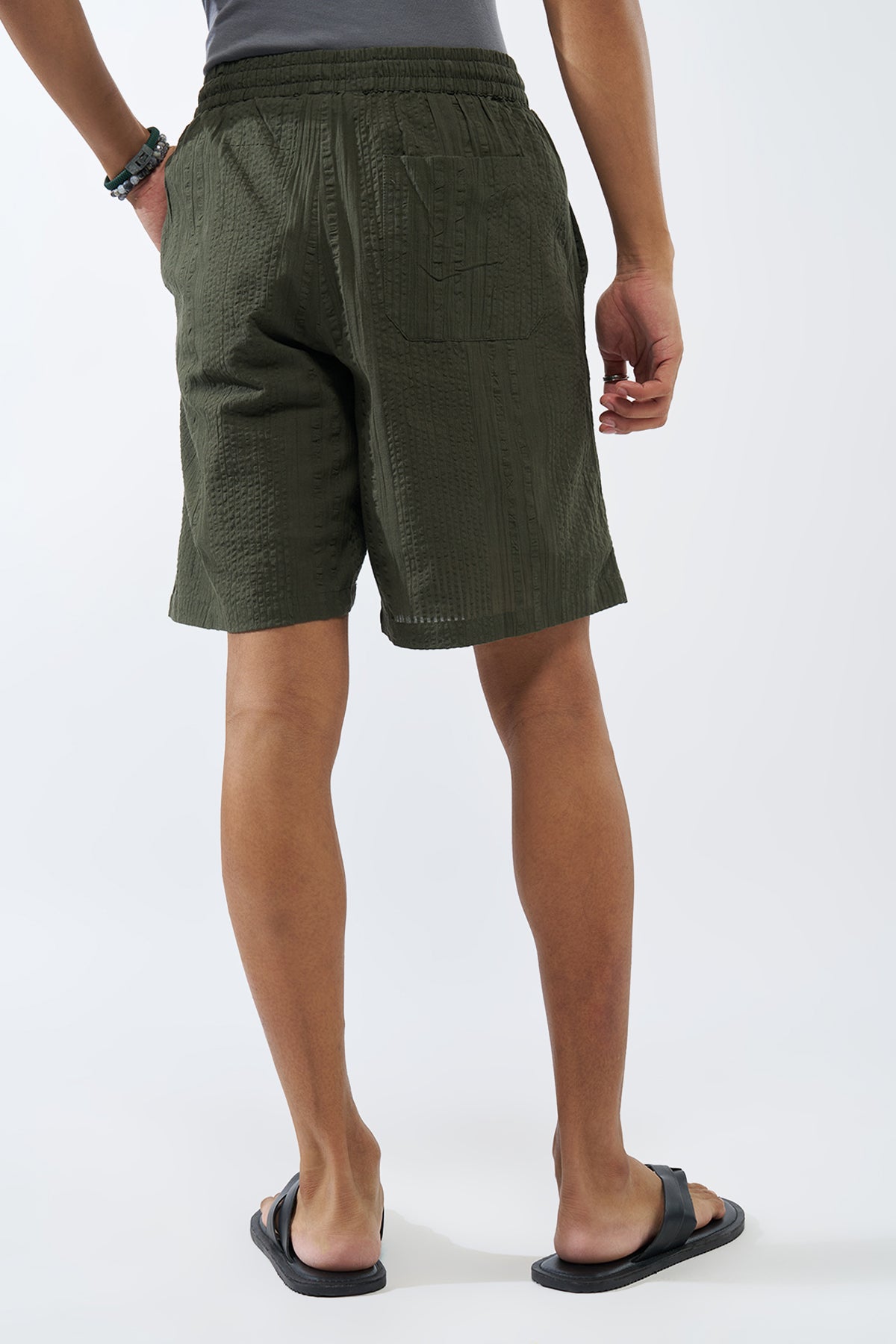 Olive Textured Regular Fit Shorts for Men - Image 5
