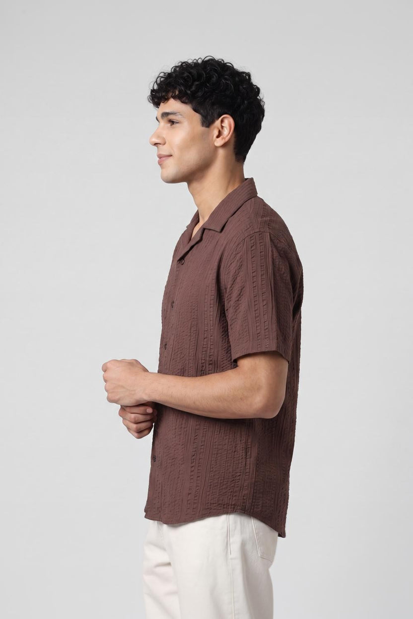 Brown Self Design Regular Fit Shirt for Men - Image 4