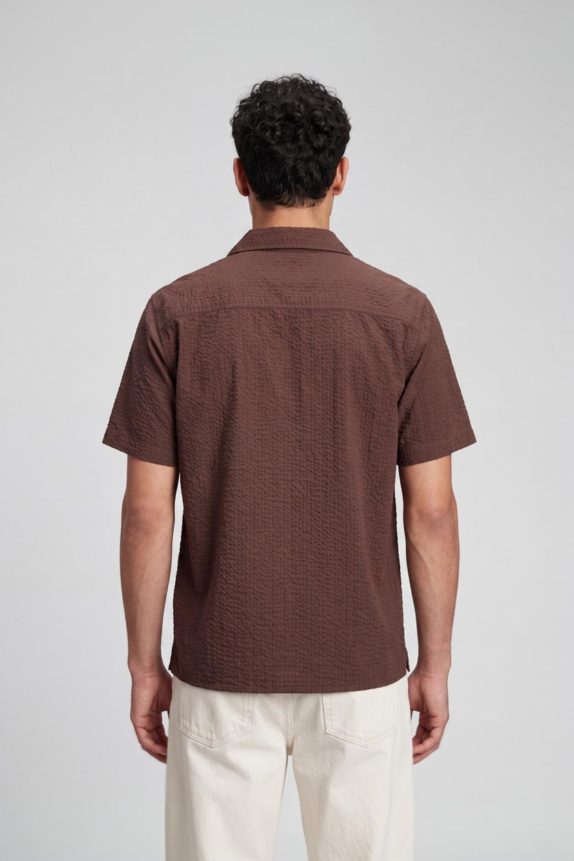 Brown Self Design Regular Fit Shirt for Men - Image 5