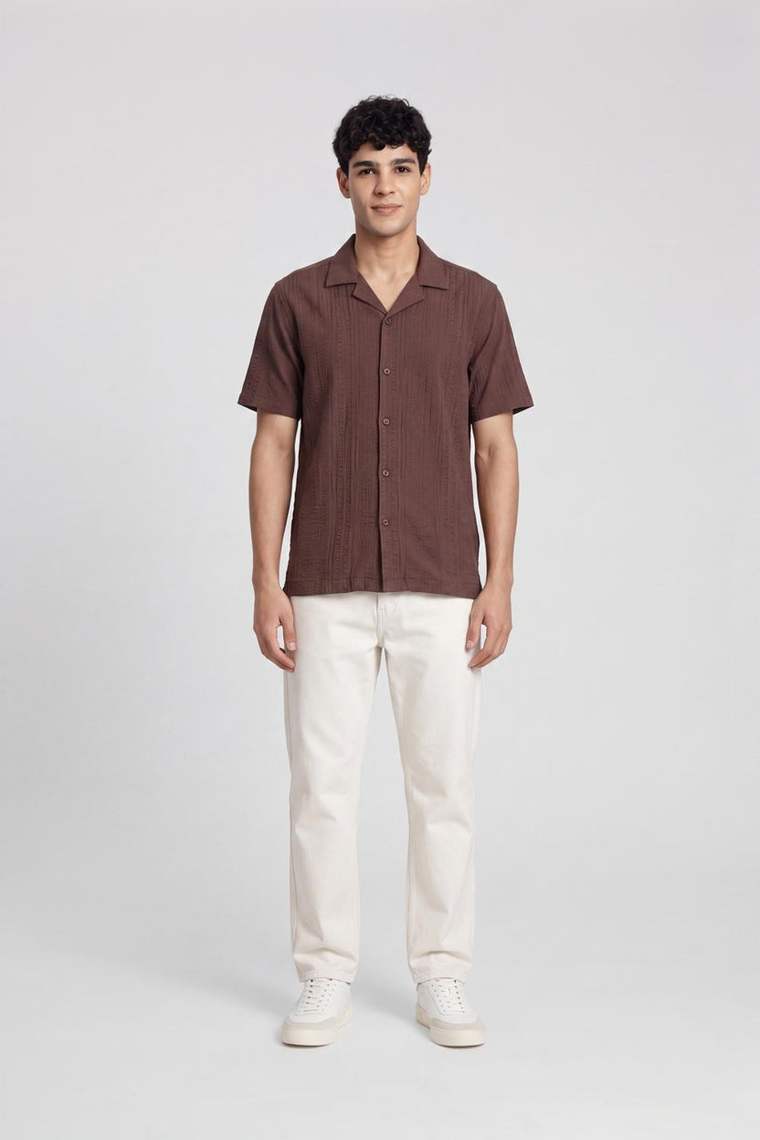 Brown Self Design Regular Fit Shirt for Men - Image 6