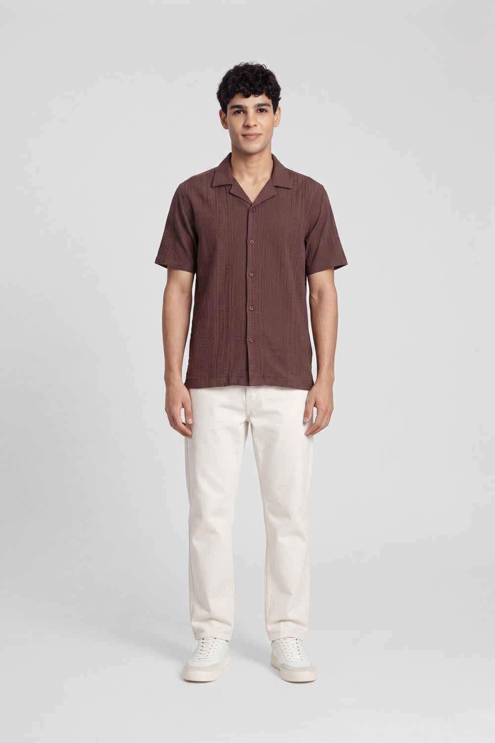 Brown Self Design Regular Fit Shirt for Men - Image 6