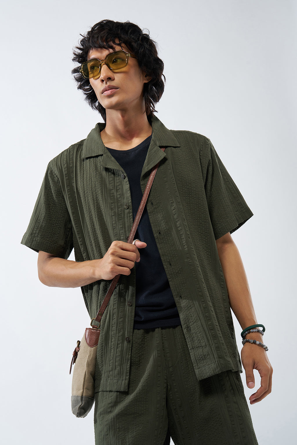 Olive Textured Regular Fit Shirt for Men - Image 1