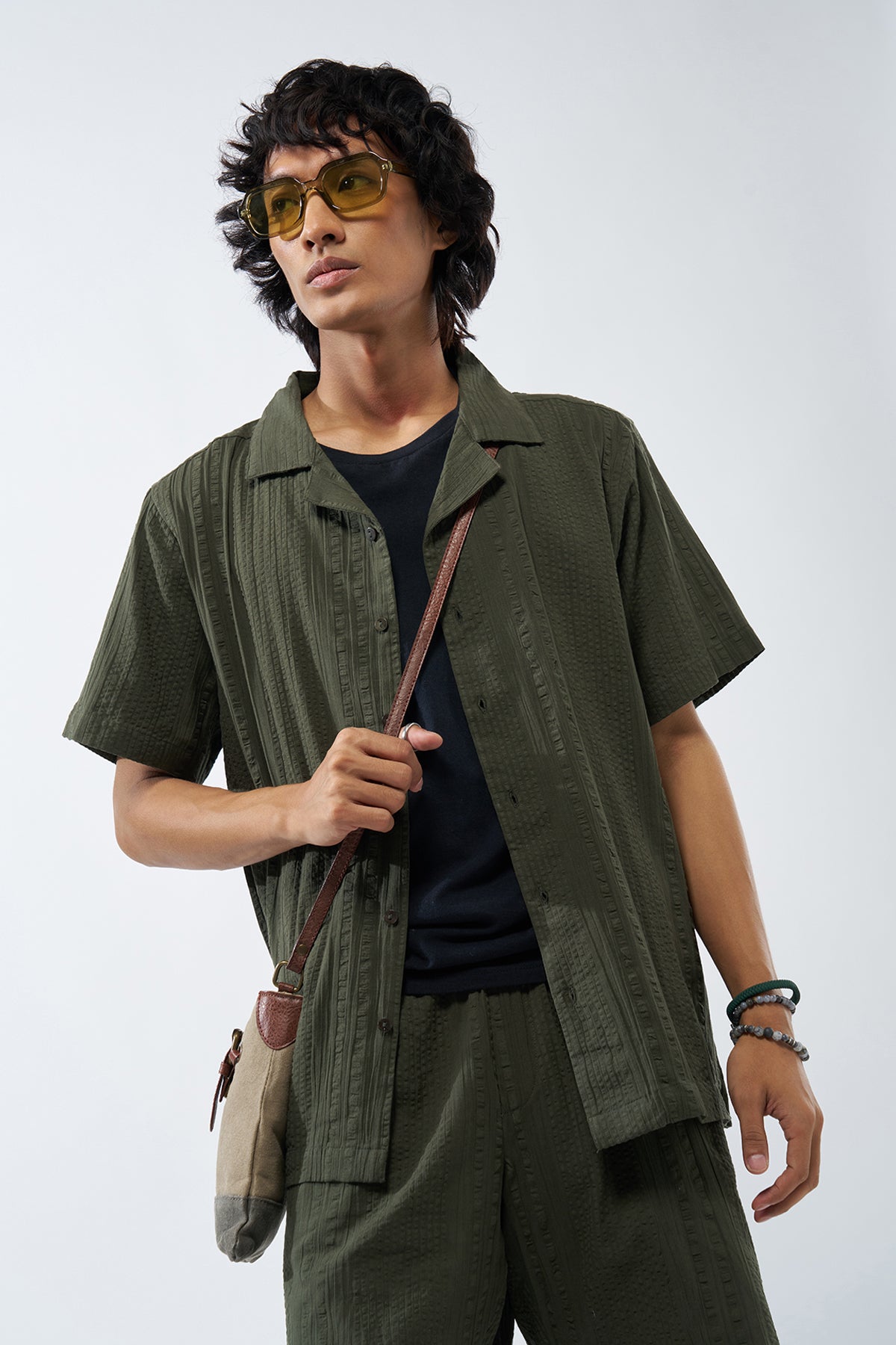 Olive Textured Regular Fit Shirt for Men - Image 1