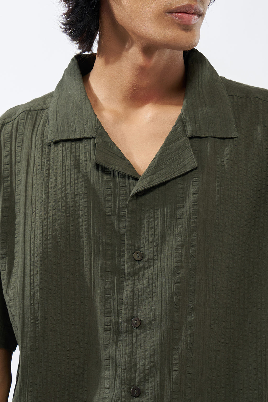 Olive Textured Regular Fit Shirt for Men - Image 3