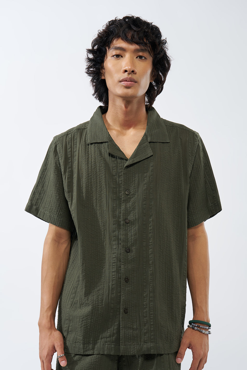 Olive Textured Regular Fit Shirt for Men - Image 2
