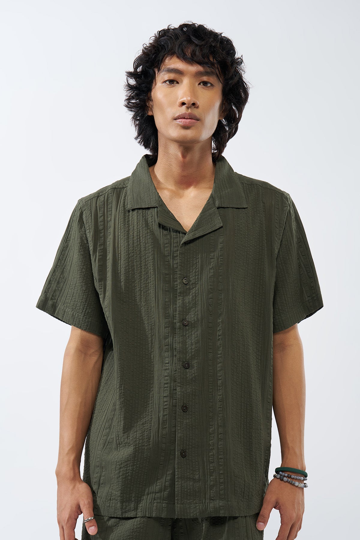 Olive Textured Regular Fit Shirt for Men - Image 2