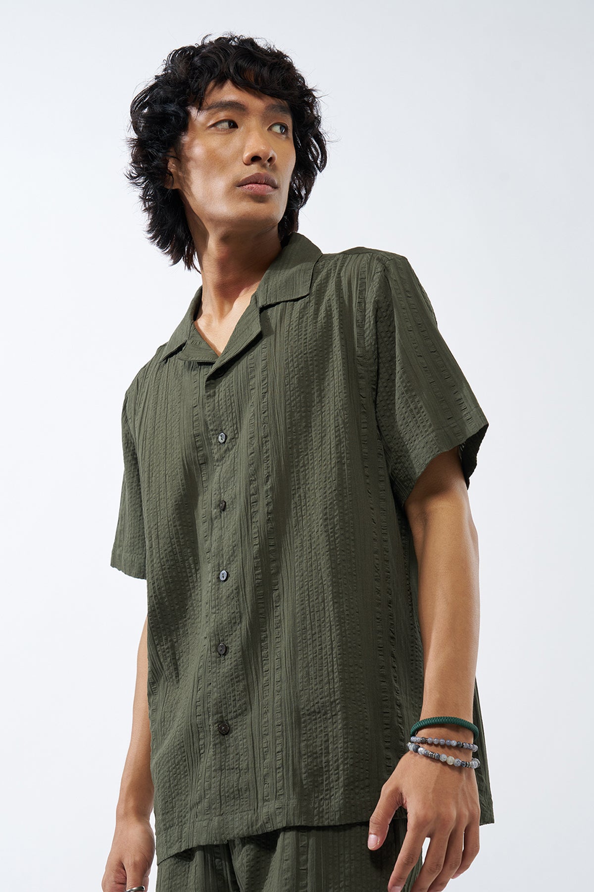 Olive Textured Regular Fit Shirt for Men - Image 4