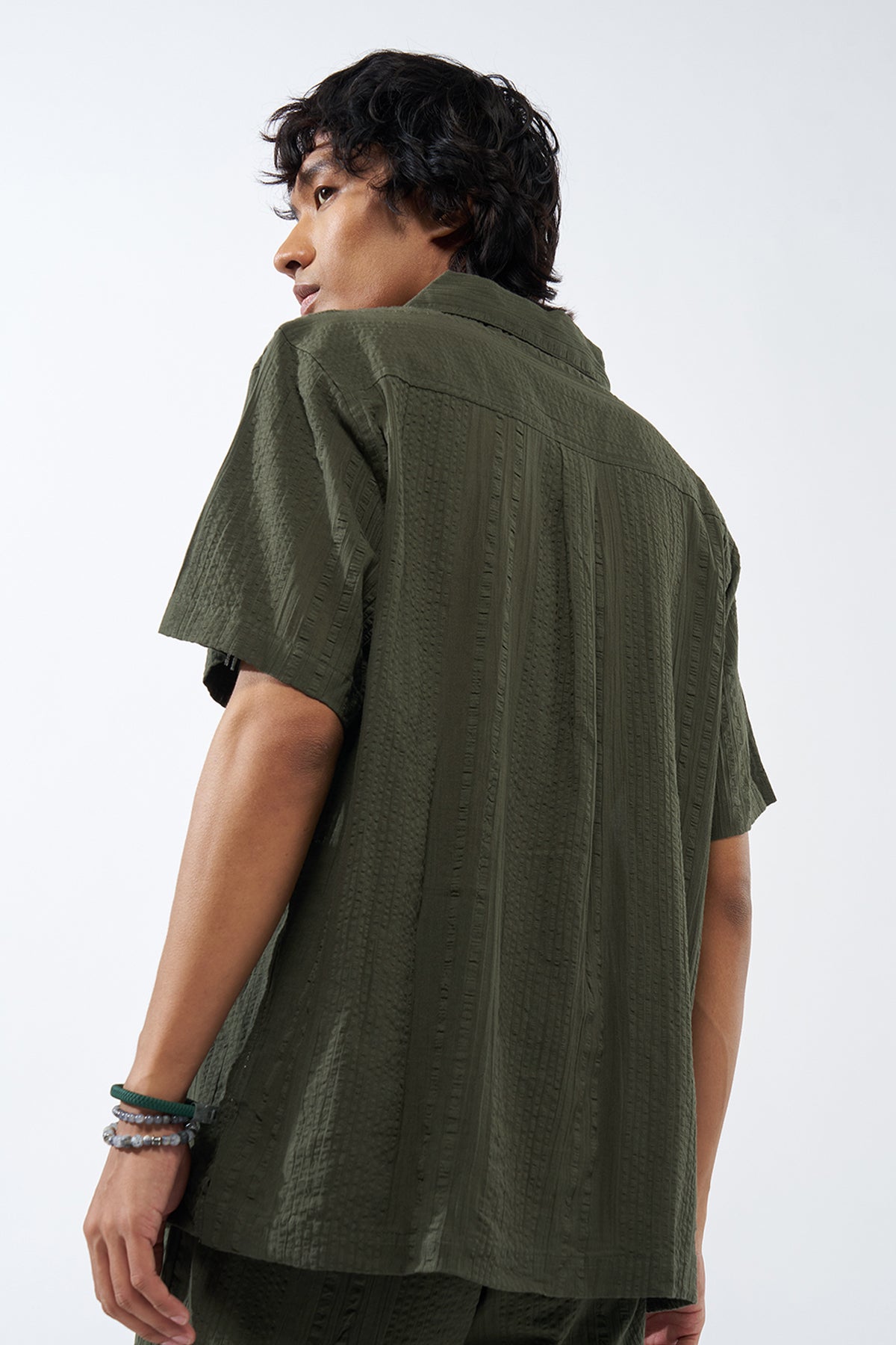 Olive Textured Regular Fit Shirt for Men - Image 5