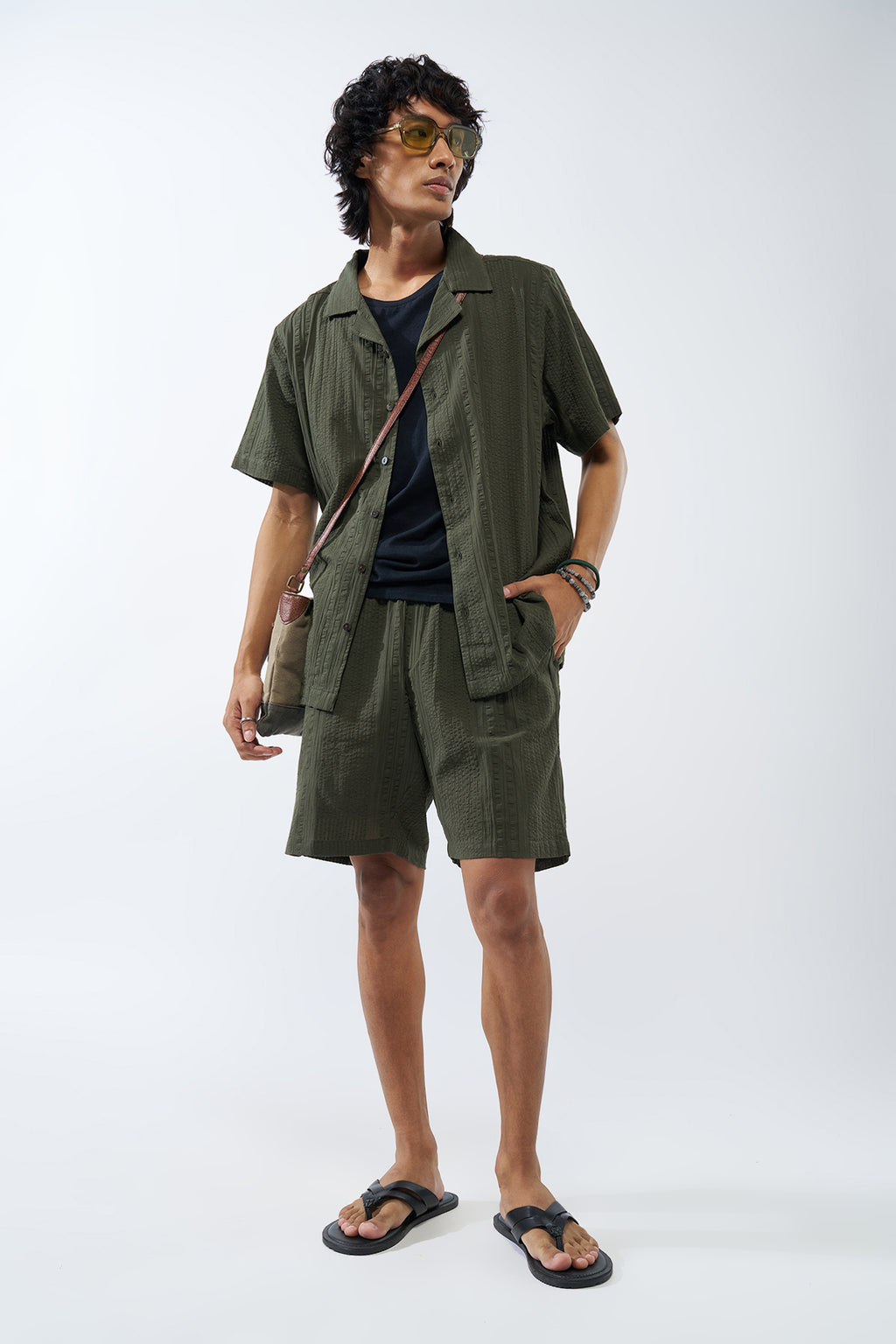 Olive Textured Regular Fit Shirt for Men - Image 6