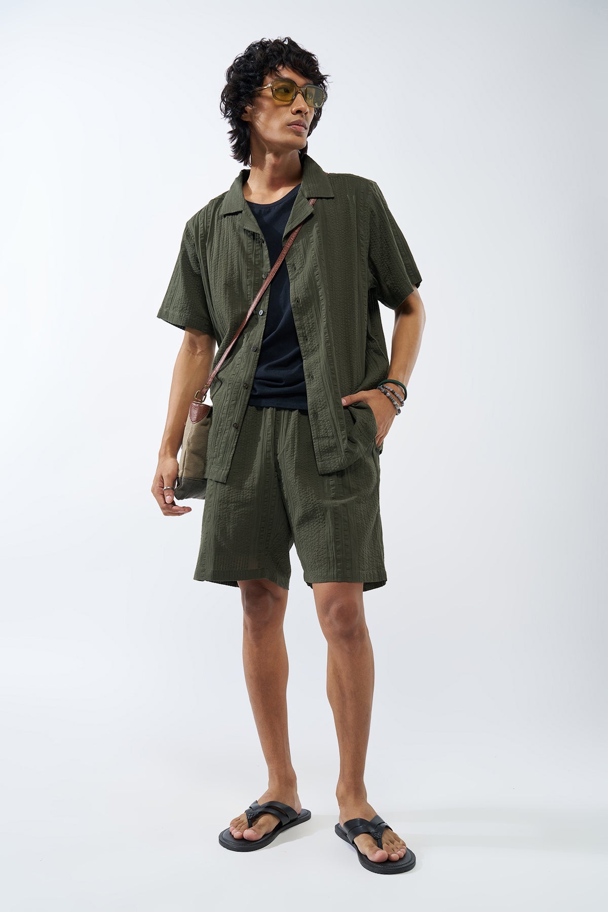 Olive Textured Regular Fit Shirt for Men - Image 6