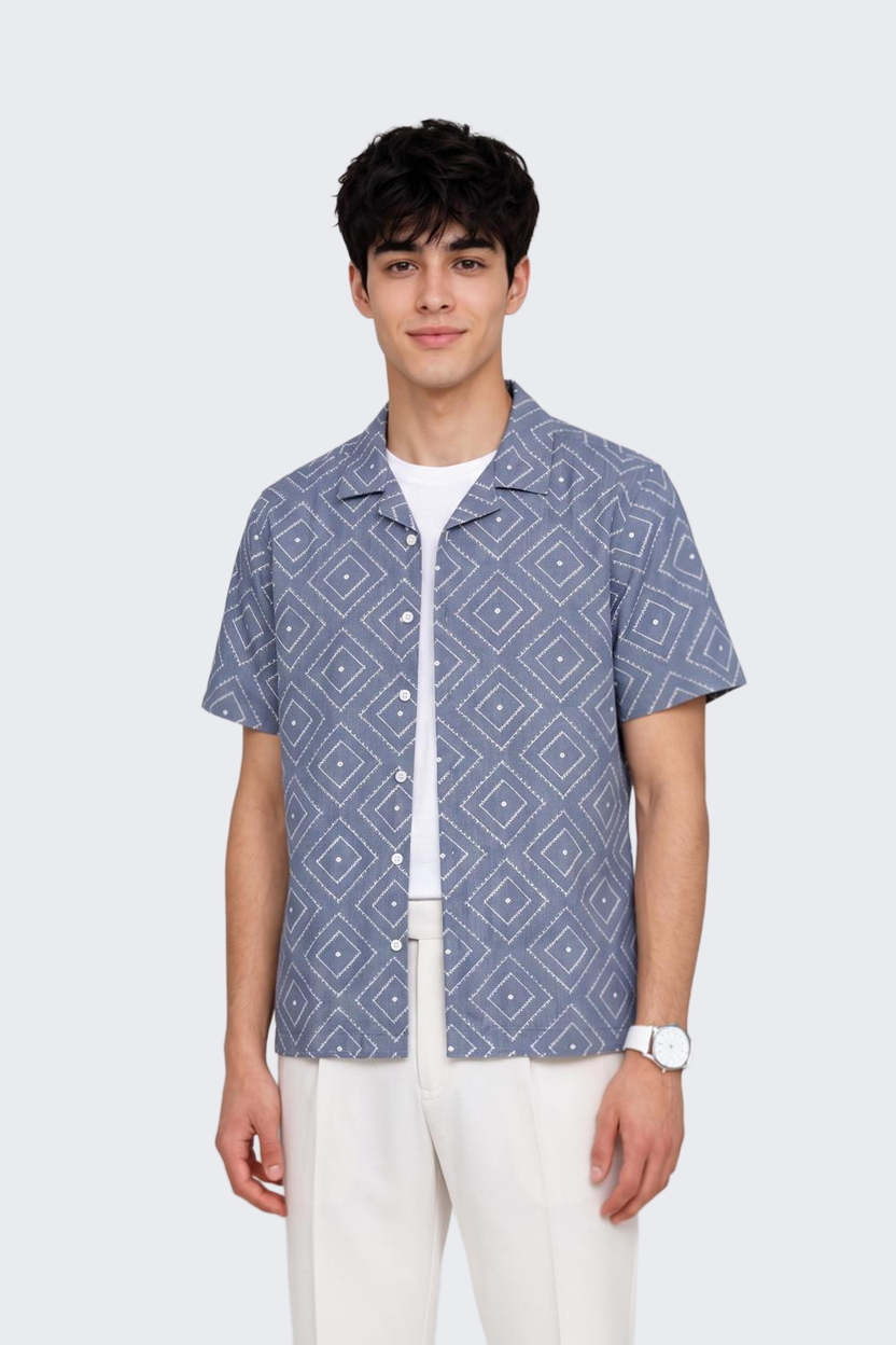 Blue Geometric Regular Fit Shirt for Men - Image 1
