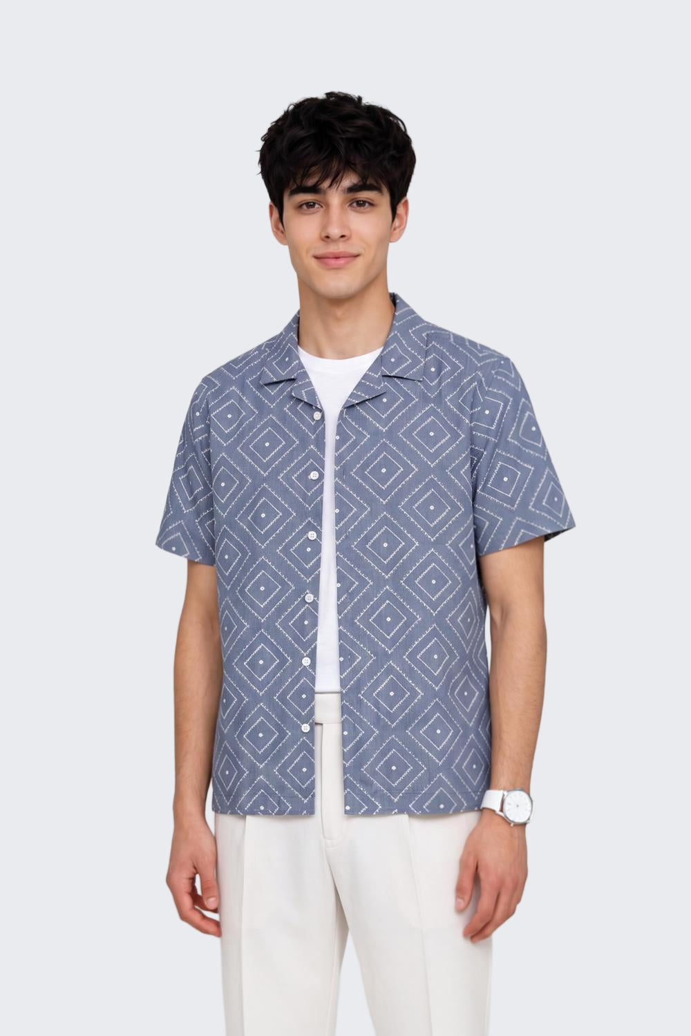 Blue Geometric Regular Fit Shirt for Men - Image 1