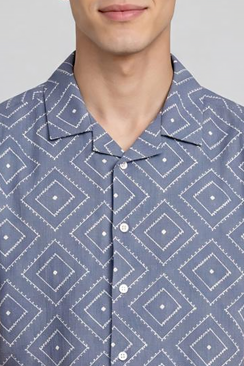Blue Geometric Regular Fit Shirt for Men - Image 3