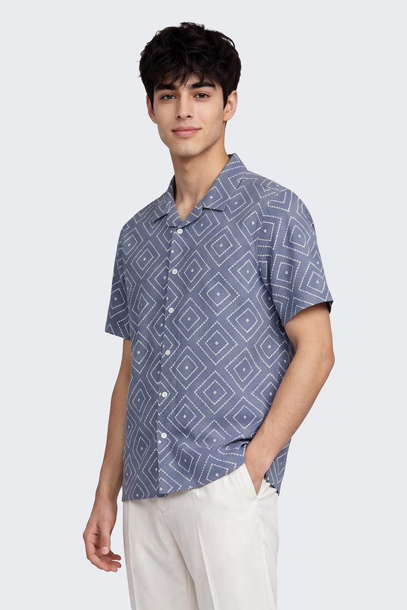 Blue Geometric Regular Fit Shirt for Men - Image 4