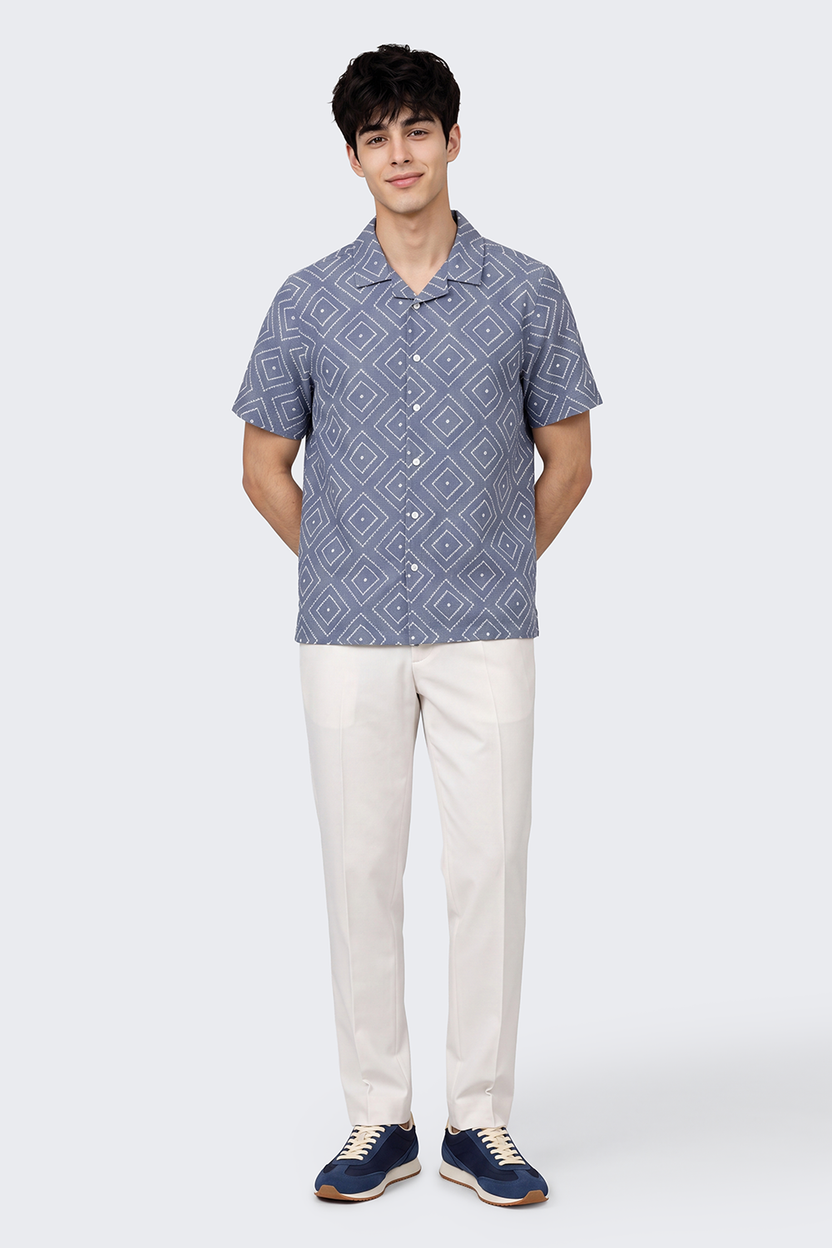 Blue Geometric Regular Fit Shirt for Men - Image 6