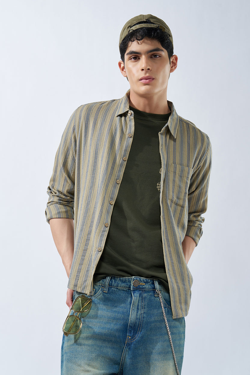 Beige Striped Shirt for Men - Image 1