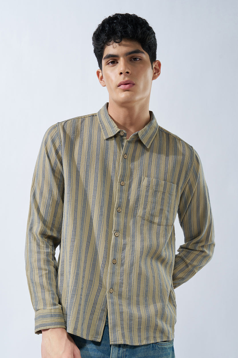 Beige Striped Shirt for Men - Image 2
