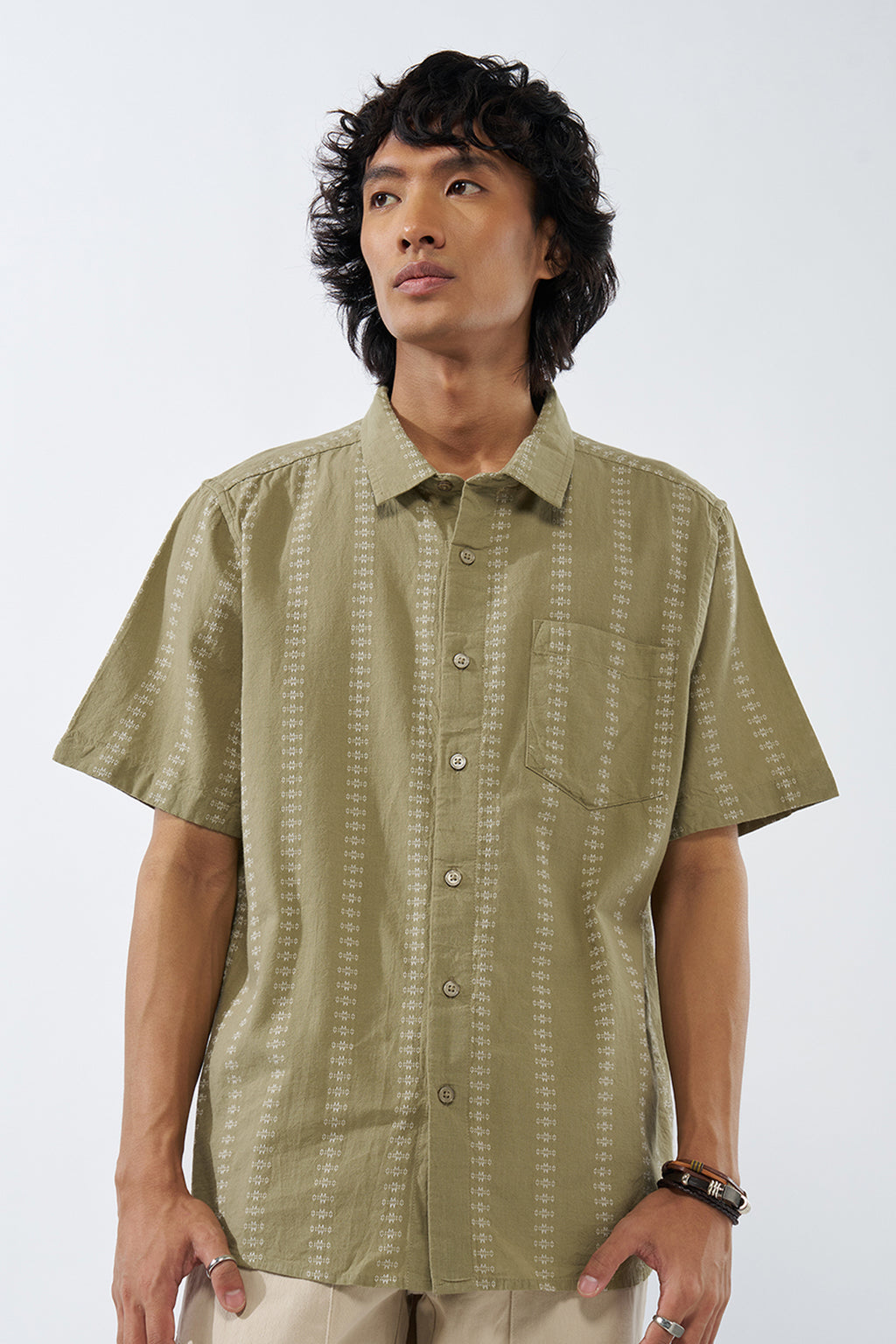 Green Printed Regular Fit Shirt for Men - Image 2