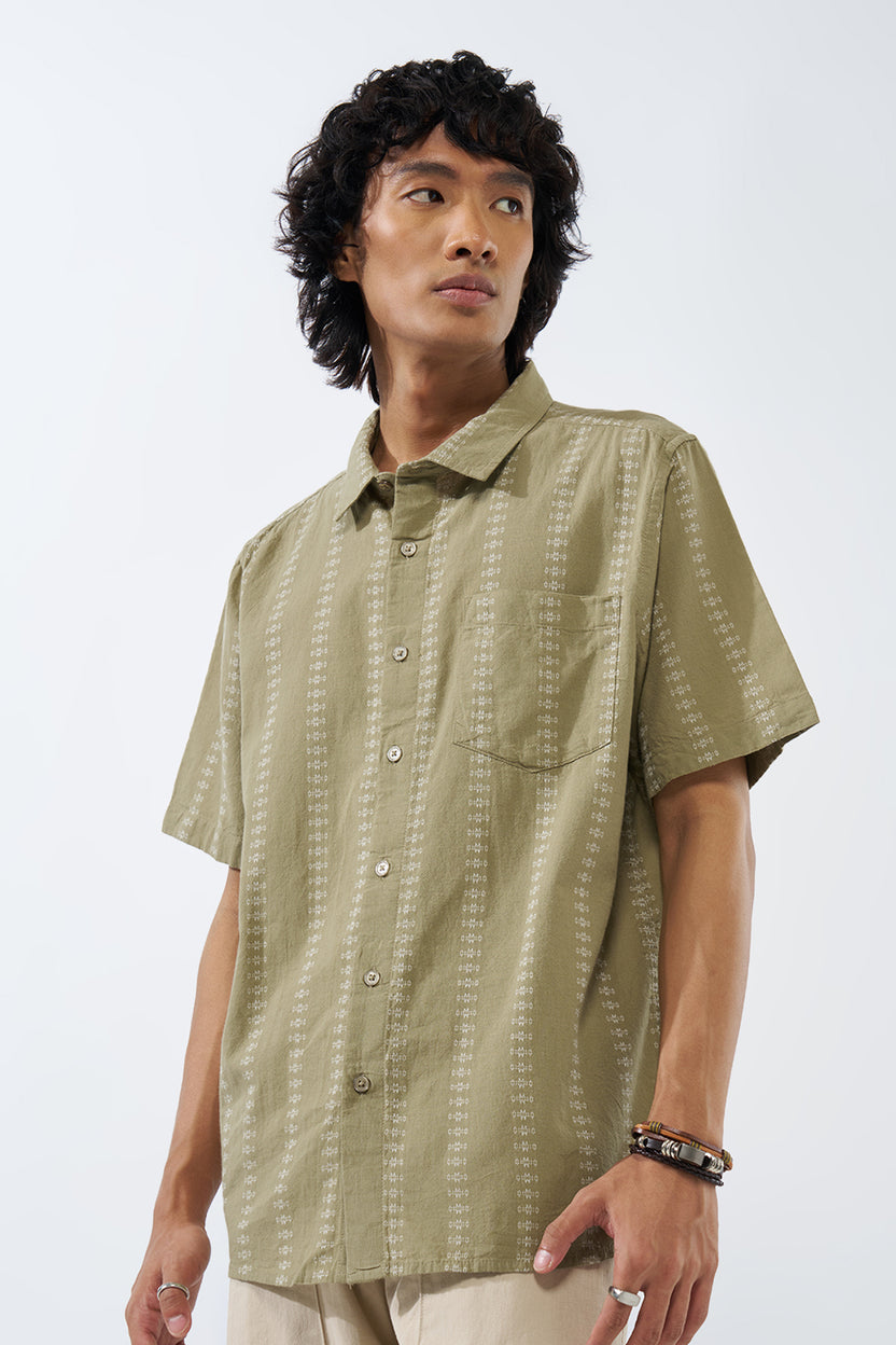 Green Printed Regular Fit Shirt for Men - Image 4