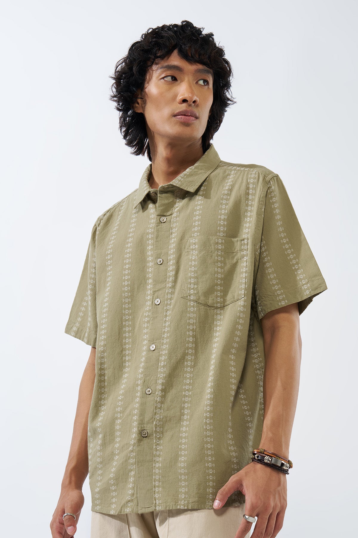 Green Printed Regular Fit Shirt for Men - Image 4
