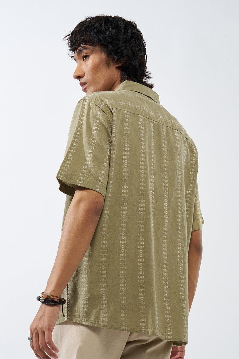 Green Printed Regular Fit Shirt for Men - Image 5