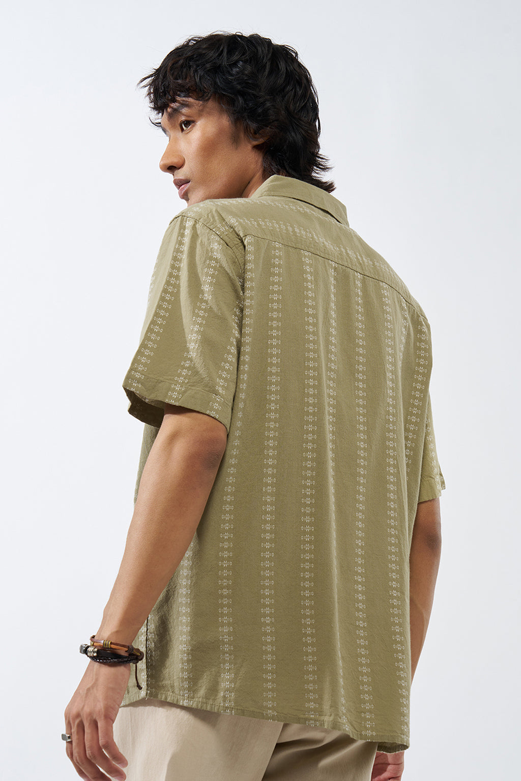 Green Printed Regular Fit Shirt for Men - Image 5
