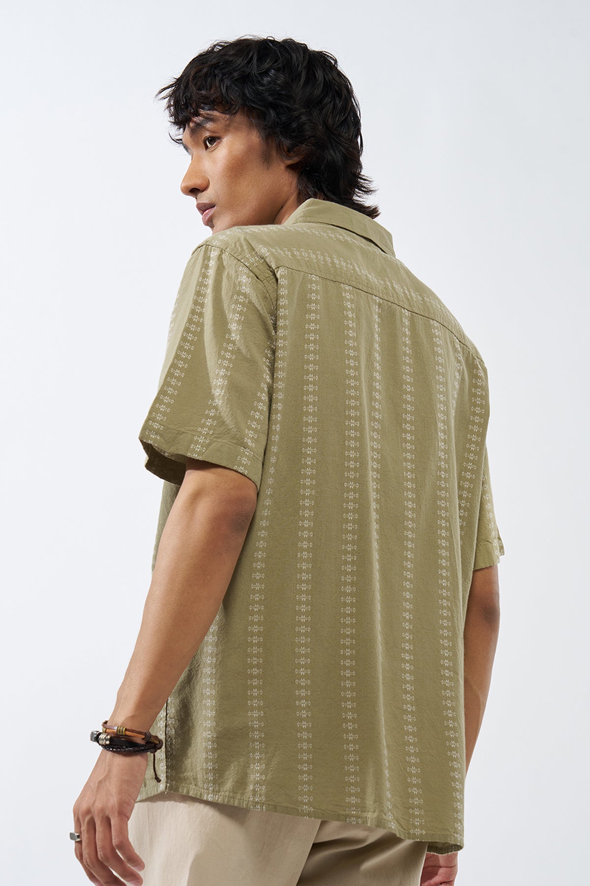 Green Printed Regular Fit Shirt for Men - Image 5