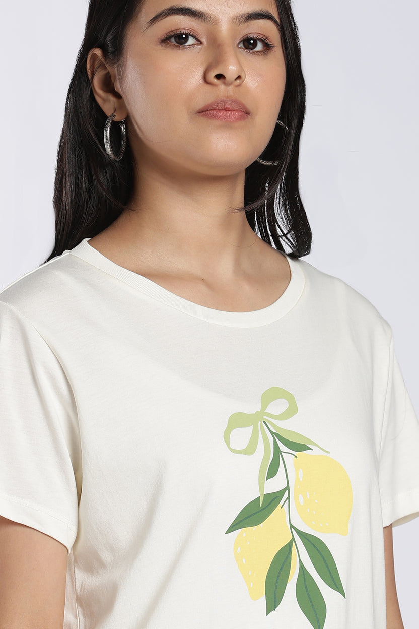 Yellow Lemon Print Cotton Night Suit for Women - Image 3