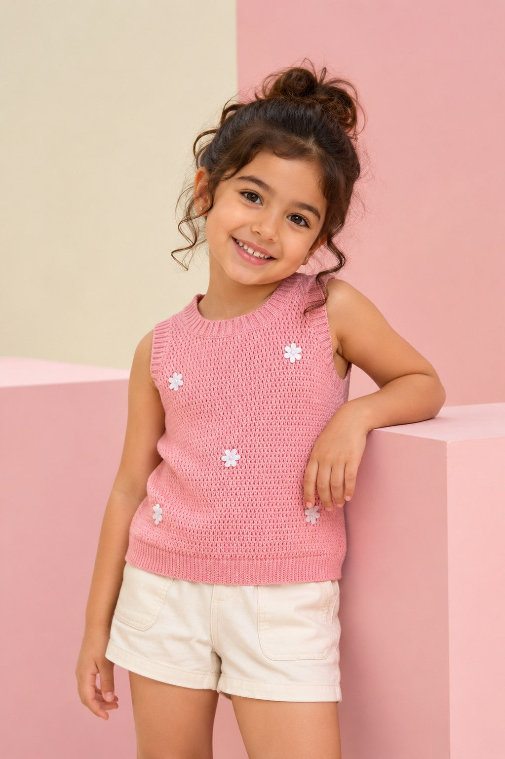 Coral Self Design Regular Fit Tank Top for Girls - Image 1