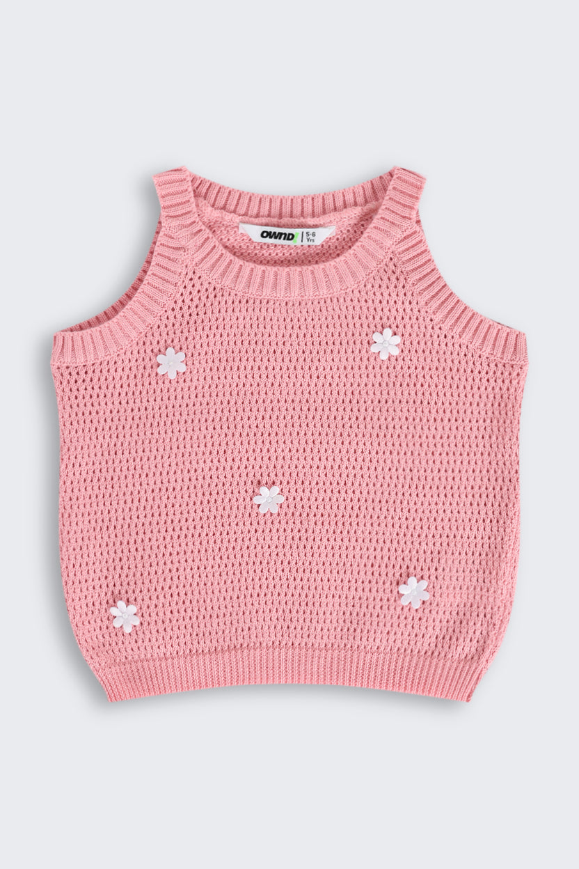 Coral Self Design Regular Fit Tank Top for Girls - Image 2