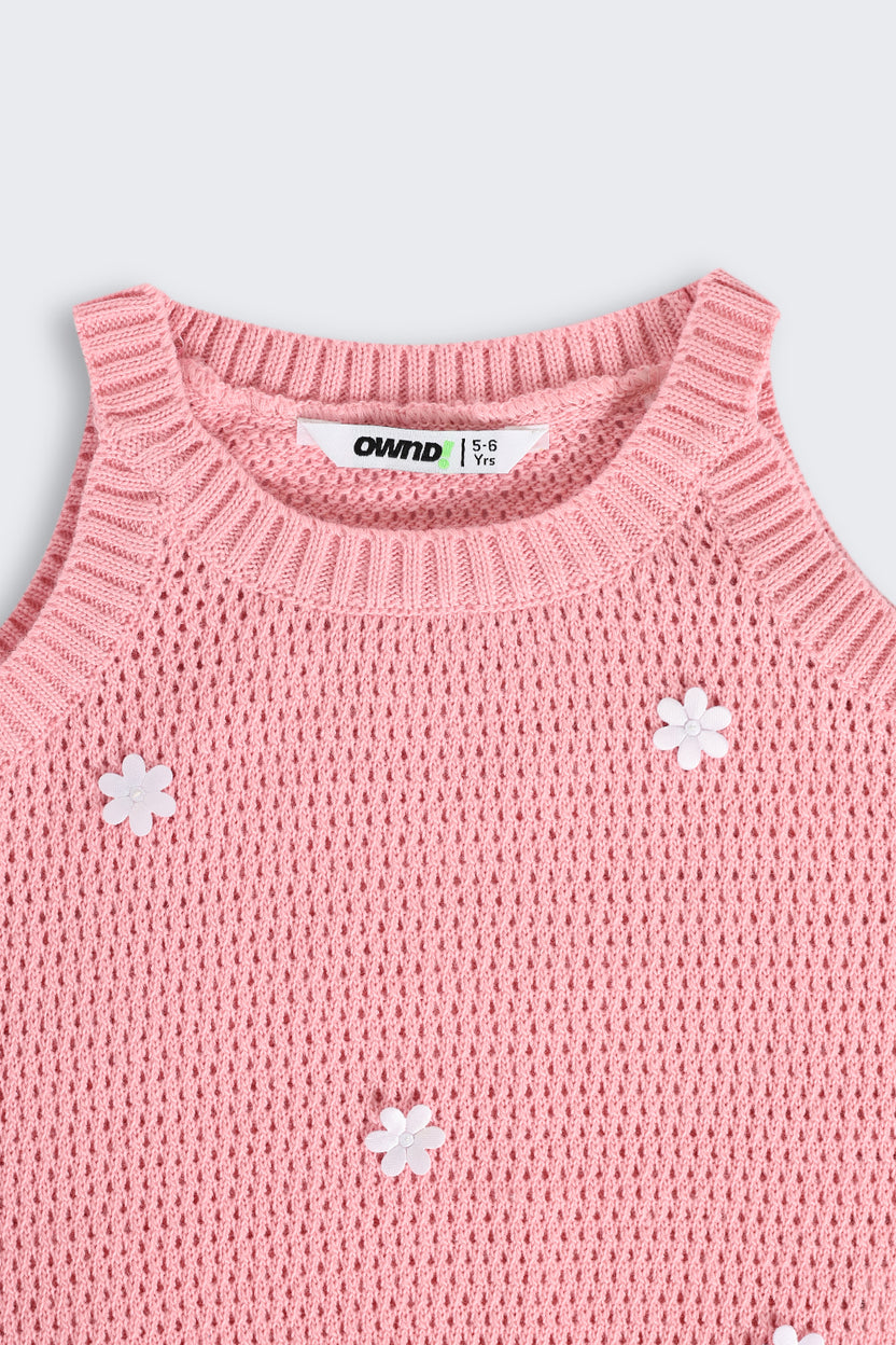 Coral Self Design Regular Fit Tank Top for Girls - Image 4