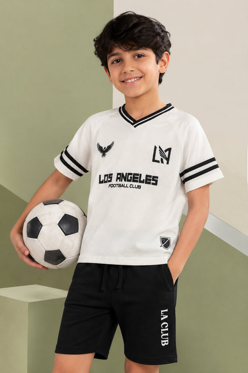 Black & White Football Fever FIFA Jersey Co-Ord Set for Tweens Boys - Image 1