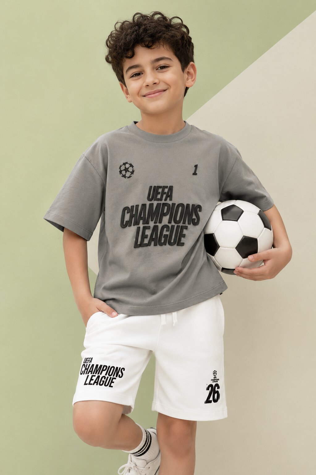 Charcoal Cotton Regular Fit Co-ord Set for Tweens Boys - Image 1