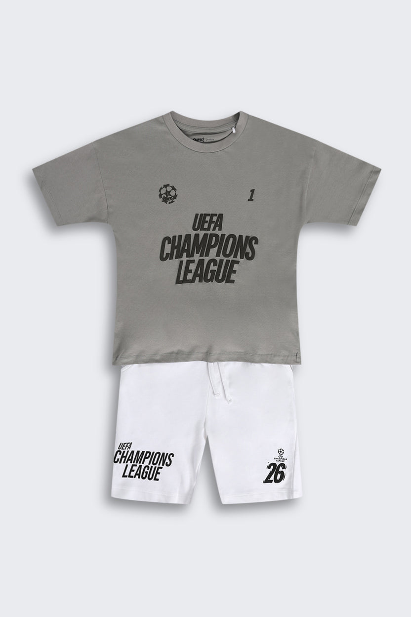 Charcoal Cotton Regular Fit Co-ord Set for Tweens Boys - Image 2