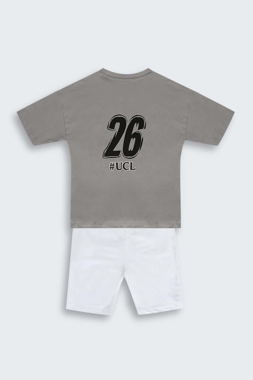 Charcoal Cotton Regular Fit Co-ord Set for Tweens Boys - Image 3
