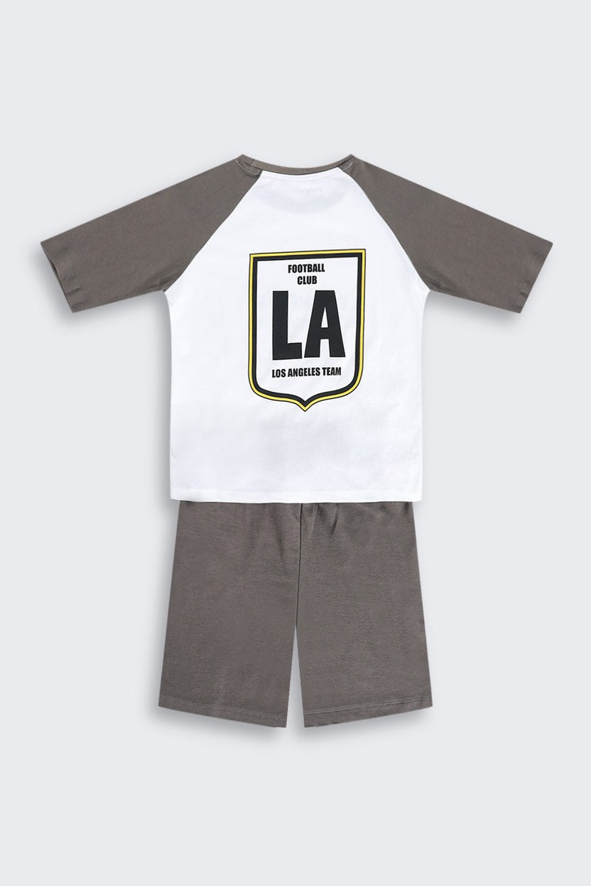 Olive Typographic Cotton Regular Fit Co-ord Set for Tweens Boys - Image 5