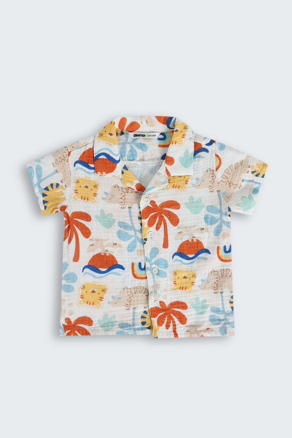 Multi Coloured Beach Theme Cotton Regular Fit Shirt for Infant Boys - Image 2