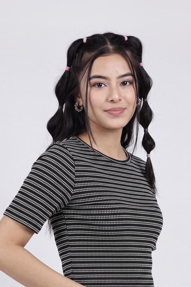 Black Striped Regular Fit Crop Top for Women - Image 7