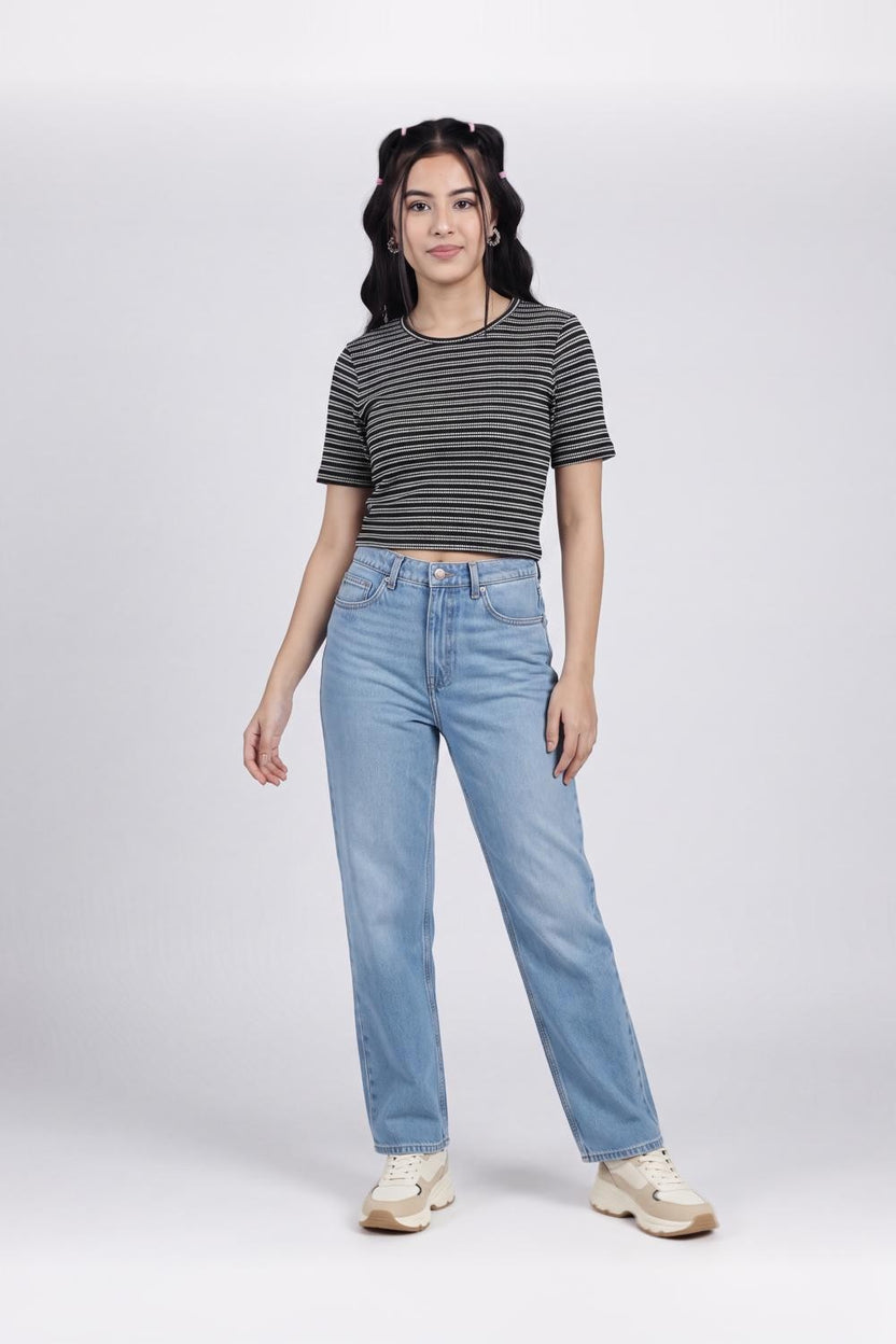 Black Striped Regular Fit Crop Top for Women - Image 6