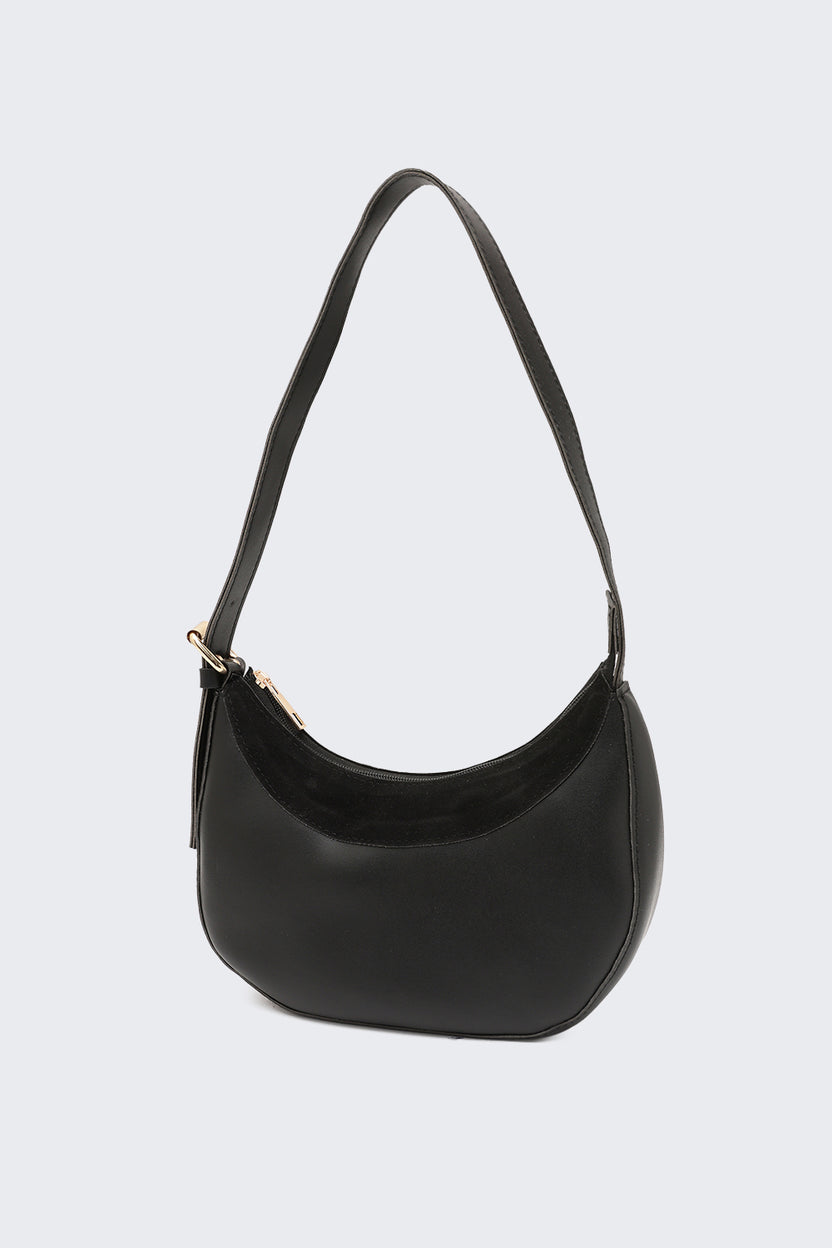 Black Solid Curved Sling Bag for Women - Image 5