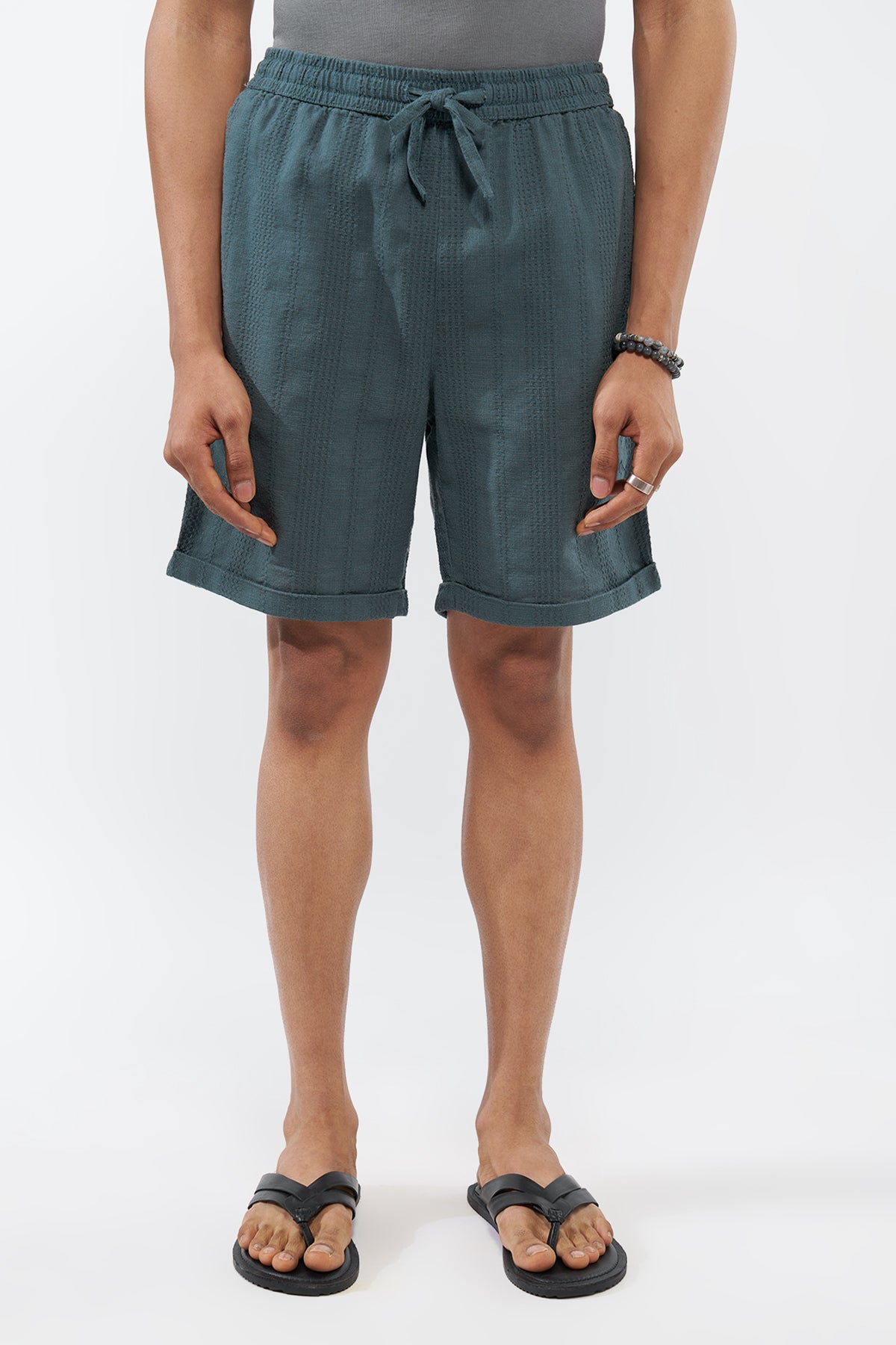 Blue Textured Regular Fit Shorts for Men - Image 2
