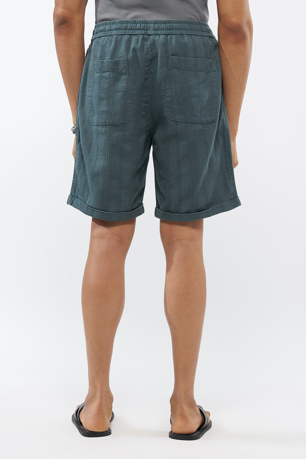 Blue Textured Regular Fit Shorts for Men - Image 4