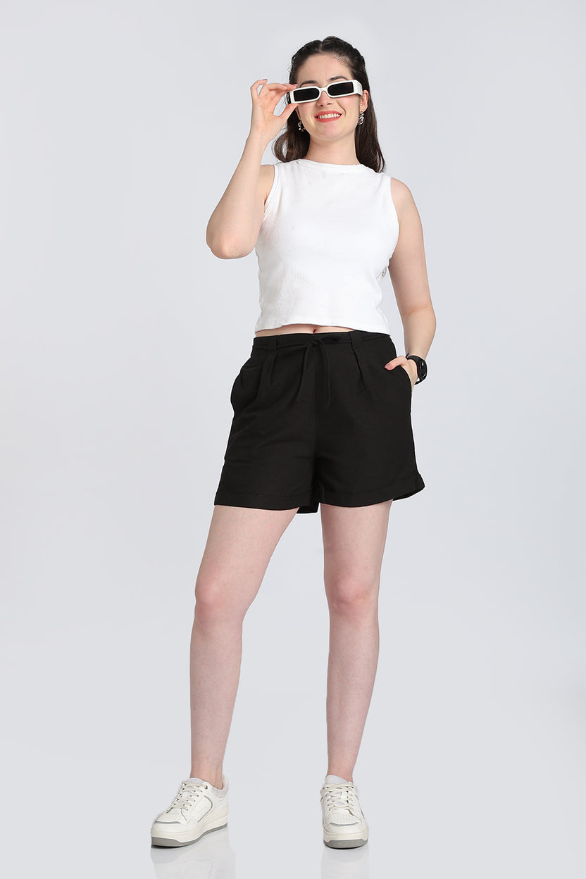Black Regular Fit Shorts With 2 Pocket for Women - Image 2