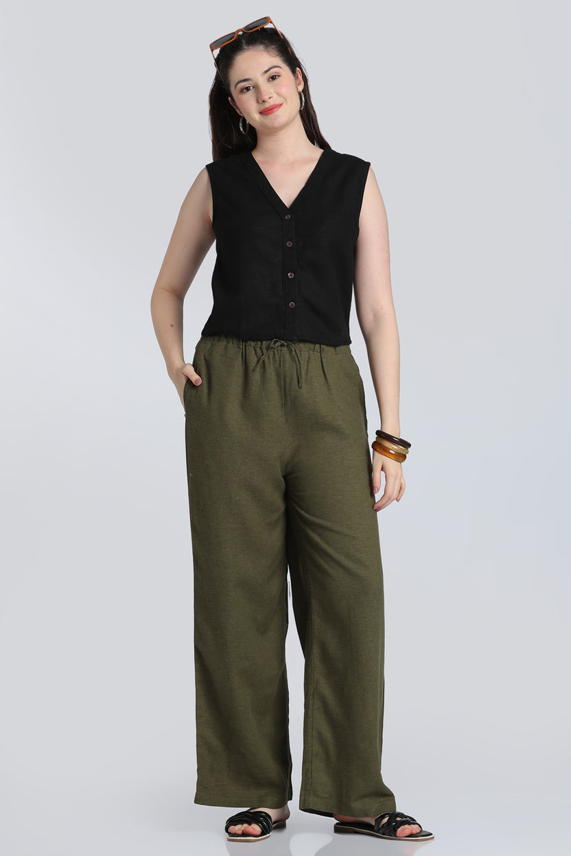 Black Solid Viscose Linen Regular Fit Top for Women - Image 6
