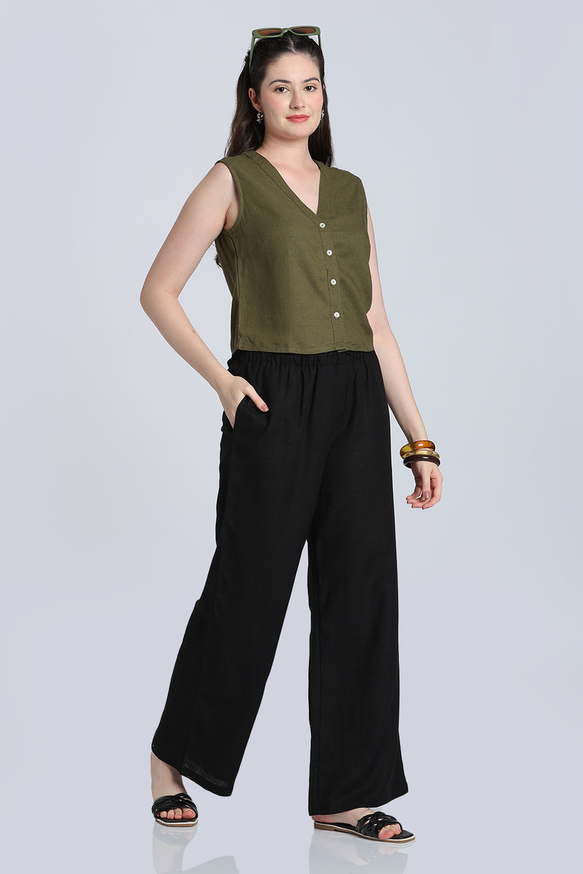 Olive Solid Viscose Linen Regular Fit Top for Women - Image 6