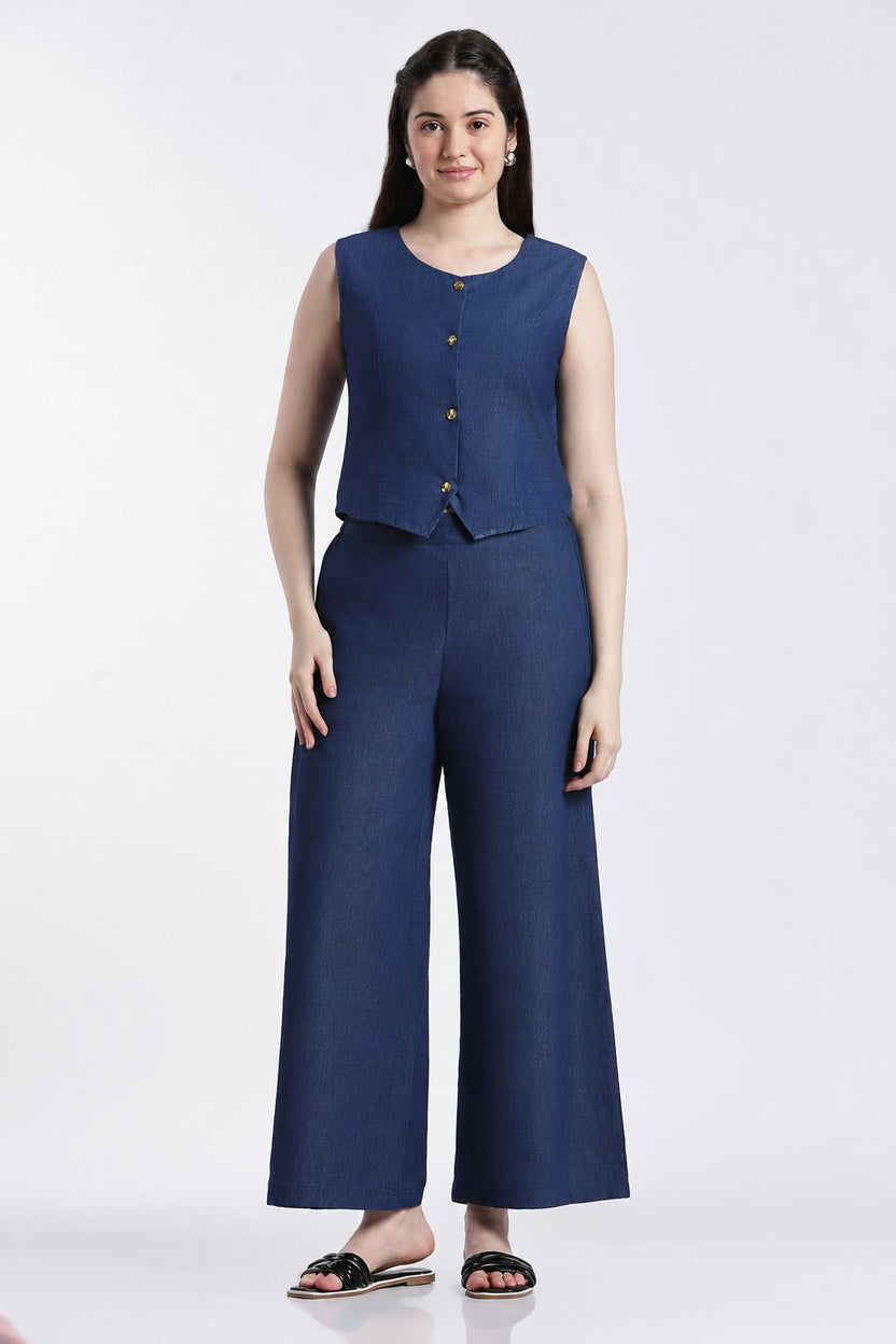 Navy Essential Wear Wide Leg Fit Co-Ord Set for Women - Image 2