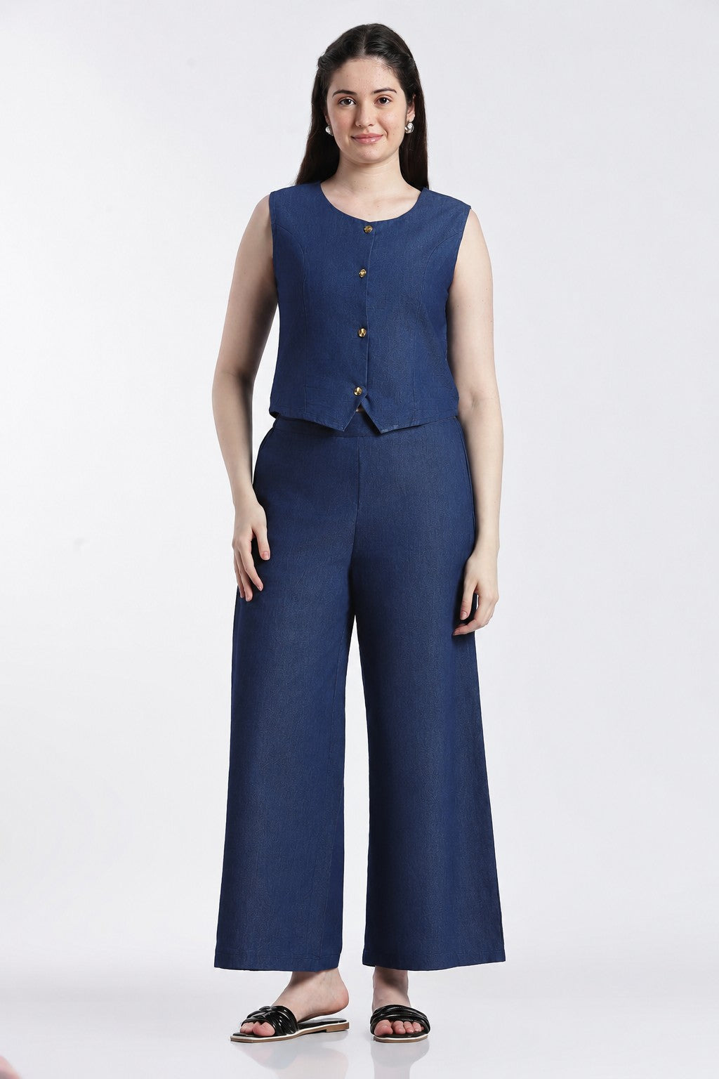 Navy Essential Wear Wide Leg Fit Co-Ord Set for Women - Image 2